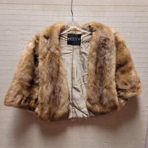 Ivey's Vintage Mink Capelet shawl Fur Cape Evening Brown lined One Size Pockets